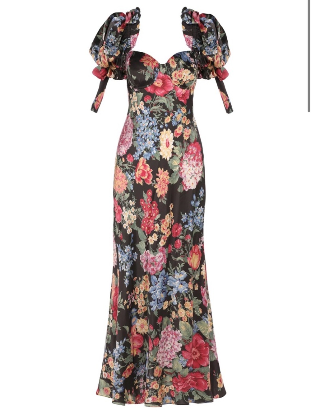 Selkie The Poet Silk floral slip ruffle bow tie romantic maxi dress 2x